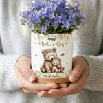 Personalized Cartoon Daisy Animal Pattern Ceramic Flower Pot with Name and Bamboo Tray Mother's Day Gift for Mom