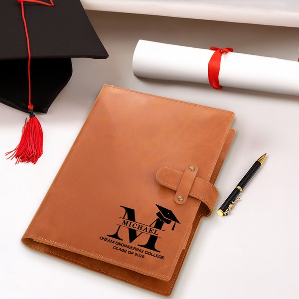 Cahier de notes A5 en cuir PU avec nom et pochette de rangement Cadeau de fin d'études pour les diplômés