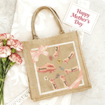 Personalised 1-6 Birth Flowers Mom Kids Little Hands Large Jute Tote Bag with Name Mother's Day Birthday Gift for Mom Grandmother