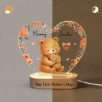 Personalized Cute Mom-Child Animal Floral Heart Shape Acrylic LED Night Light with Name and Wooden Base First Mother's Day Gift for New Mom