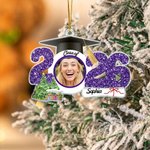Personalised Grad Cap Face Photo Christmas Tree Ornament with Name and Glitter Number Graduation Christmas Gift for Graduates