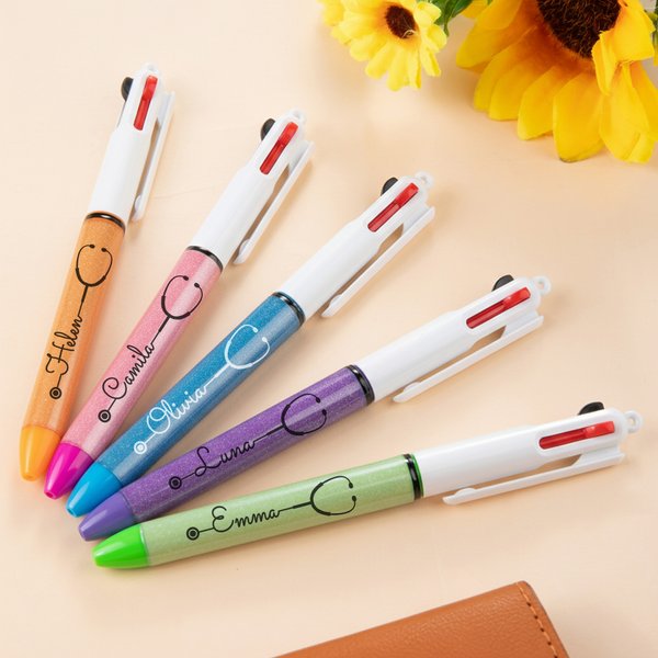 Personligt stetoskop Glitter Kulspetspenna 3-i-1 Penna med namn Daglig användning Tillbaka till skolan Födelsedagspresent för sjuksköterska Läkarstudent