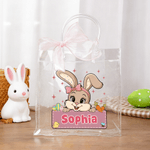 Gepersonaliseerde Schattige Konijnentas met Roze Strik en Naam Eieren Jacht Feest Pasen Cadeau voor Jongens Meisjes