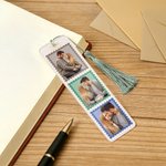 Personalized Multicolor Postage Stamp Design 3 Photos Acrylic Bookmark with Tassel Reading Supplies Birthday Gift for Friends Family