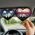 Personalized Heart-Shaped Family Figures Back View Design Car Visor Clip with Name Car Accessory Birthday Anniversary Gift for Family Friends