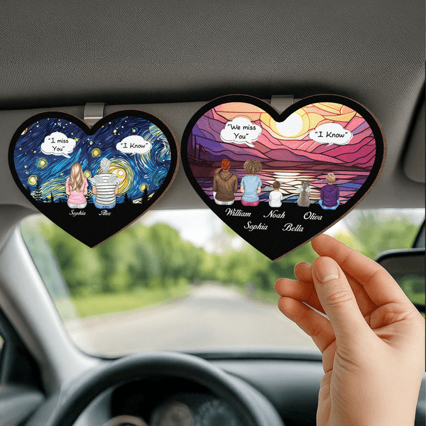 Personalized Heart-Shaped Family Figures Back View Design Car Visor Clip with Name Car Accessory Birthday Anniversary Gift for Family Friends