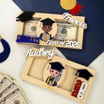 Personalized Grad Cap Cartoon Character Wooden Money Holder Cash Envelope with Name and Year Graduation Gift for Class of 2026 Graduates