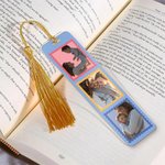 Personalized Multicolor Postage Stamp Design 3 Photos Acrylic Bookmark with Tassel Reading Supplies Birthday Gift for Friends Family