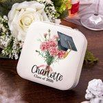 Personalised Bachelor Cap Birth Flower Bouquet Jewellery Box with Name and Year Class of 2026 Graduation Gift for Graduate