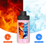 Personalized Cartoon Fitness Girl Vertical Stripe 12 oz/18 oz Insulated Water Bottle with Name Birthday Gift for Women Fitness Lovers