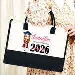 Traje de Licenciatura Personalizado Caricatura Graduado Chica Bolsa de Lona con Nombre y Año Regalo de Graduación para Compañeros de Escuela Amigos