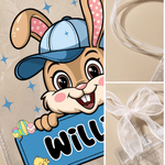 Gepersonaliseerde Schattige Konijnentas met Roze Strik en Naam Eieren Jacht Feest Pasen Cadeau voor Jongens Meisjes