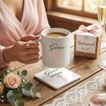 Personalized Pink Bow Bridesmaid Design 11 oz 15 oz Ceramic Mug with Name and Date Wedding Bridal Party Shower Gift for Bridesmaids