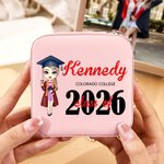 Graduación personalizada de dibujos animados Chica de cuero de viaje joyero con el nombre y el año de la ceremonia de graduación de souvenirs regalo de cumpleaños para las mujeres niñas