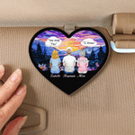 Personalized Heart-Shaped Family Figures Back View Design Car Visor Clip with Name Car Accessory Birthday Anniversary Gift for Family Friends