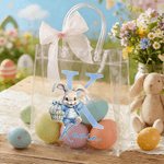 Personalisierte Aquarell Hase Handheld Bouquet Initial klar Geschenk Tasche mit Namen und rosa Schleife Band Ostereierjagd Party Geschenk für Kinder