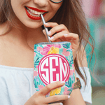 Personalized Summer Tropical Flowers Monogram 12 oz Wine Tumbler Birthday Anniversary Gift for Family Friends