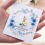 Personalised Blue Pearl Heart Charm Bouquet Clip with Text and Floral Card Wedding Engagement Gift for Bride Bridesmaid