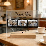 Personalised Film Strip 3 Photos Grating Acrylic Ornament with Title Date Name and Wooden Base Desk Decor Birthday Gift for Best Friend Family
