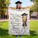 Personalized Floral  Cartoon Graduation Girl Soft Throw Blanket with Name and Year Class of 2026 Home Decor Graduation Birthday Gift for Graduates