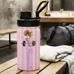 Personalized Cartoon Fitness Girl Vertical Stripe 12 oz/18 oz Insulated Water Bottle with Name Birthday Gift for Women Fitness Lovers