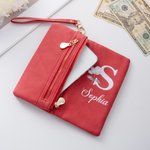 Personalised Pearl Laser Birth Flower PU Leather Folded Wristlet Wallet with Name and Multiple Card Slots Birthday Anniversary Gift for Women