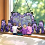 Personalised Cartoon Character Back View Heart Mom Window Hanging Suncatcher with Names Home Decor Mother's Day Birthday Gift for Woman