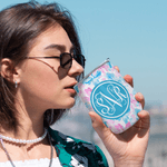 Personalized Summer Tropical Flowers Monogram 12 oz Wine Tumbler Birthday Anniversary Gift for Family Friends