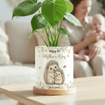 Personalized Cartoon Daisy Animal Pattern Ceramic Flower Pot with Name and Bamboo Tray Mother's Day Gift for Mom