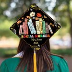 Personalized Social Worker Graduation Cap Topper Decoration with Name and Year BSW MSW Graduation Gift for Women Graduates