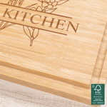 Personalized Engraved Flower Design FSC Bamboo Charcuterie Cutting Board with Text and Juice Groove Kitchen Decor Housewarming Gift for Family Friend