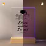 Personalized Bachelor Cap Inspirational Words LED Night Light with Wood Base Class of 2026 Graduation Gift for Graduates