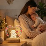 Personalized Cute Mom-Child Animal Floral Heart Shape Acrylic LED Night Light with Name and Wooden Base First Mother's Day Gift for New Mom