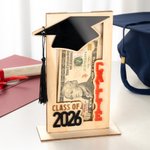 Personalisierte Multicolor Name Tassel Grad Cap hölzerne Geld Halter Bargeld Umschlag mit Basis Klasse von 2026 Graduierung Geschenk für Absolventen
