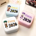 Graduación personalizada de dibujos animados Chica de cuero de viaje joyero con el nombre y el año de la ceremonia de graduación de souvenirs regalo de cumpleaños para las mujeres niñas