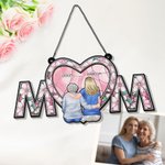 Personalised Cartoon Character Back View Heart Mom Window Hanging Suncatcher with Names Home Decor Mother's Day Birthday Gift for Woman