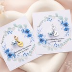 Personalised Blue Pearl Heart Charm Bouquet Clip with Text and Floral Card Wedding Engagement Gift for Bride Bridesmaid