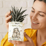 Personalized Cartoon Daisy Animal Pattern Ceramic Flower Pot with Name and Bamboo Tray Mother's Day Gift for Mom