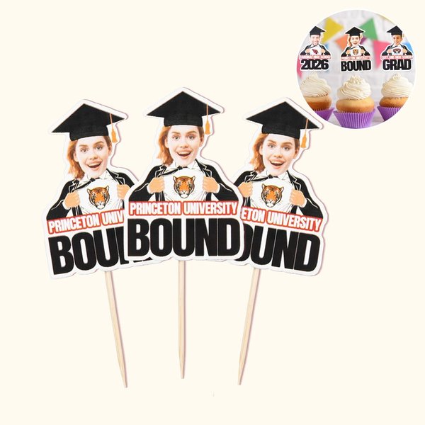 Gepersonaliseerde gezichtsfoto afstuderen Cupcake Toppers Set van 12 Afstudeerfeest Decoratie Cadeau voor Klasse van 2026 Afgestudeerden
