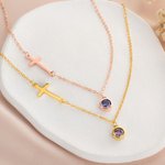 Personalisierte Birthstone Cross Dainty Halskette Exquisite Schmuck Geburtstag Jahrestag Taufe Geschenk für Frauen
