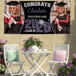 Personalized Multicolor Congrats Glitter Class Of 2026 Graduation Photos Banner with Name and School Name Gift for Graduates