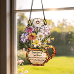 Personalized Birth Flower Stained Glass Design Suncatcher with Title and 1-10 Names Mother's Day Gift for Grandma Mom