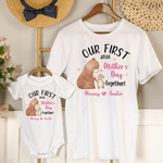 Personalized 100% Cotton First Mother's Day Bear Pattern T-shirt Bodysuit with Name and Year Daily Wear Mother's Day Gift for Mom Grandma