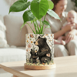 Personalised Cute Floral Butterfly Bear Mom Kid Ceramic Flower Pot with 1-5 Names and Bamboo Tray Mother's Day Birthday Gift for Mom