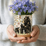 Personalised Cute Floral Butterfly Bear Mom Kid Ceramic Flower Pot with 1-5 Names and Bamboo Tray Mother's Day Birthday Gift for Mom