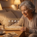 Personalised Grandma's Garden Birth Flower Rectanglar Acrylic LED Night Light with Wooden Base and Name Mother's Day Gift for Mom Grandma