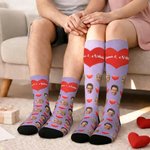 Personalised Romantic Heart Face Photo Mid-Calf/Knee High Socks with Text Mother's Day Father's Day Birthday Gift for Lover Friend Parent