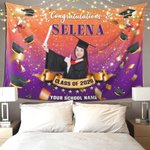 Personalized Multicolour Gradient Congrats Graduation Tapestry Photo Backdrop with Name and Class of 2026 Party Favors for Graduates Seniors