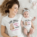 Personalized 100% Cotton First Mother's Day Bear Pattern T-shirt Bodysuit with Name and Year Daily Wear Mother's Day Gift for Mom Grandma