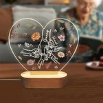 Personalized Holding Hands Birth Flowers Heart-shaped LED Night Light with 1-6 Names and Wooden Base Mother's Day Birthday Gift for Mom Grandma